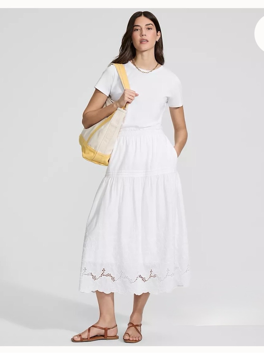 NEW Lands’ END White Tiered Eyelet Midi Skirt with two side pockets